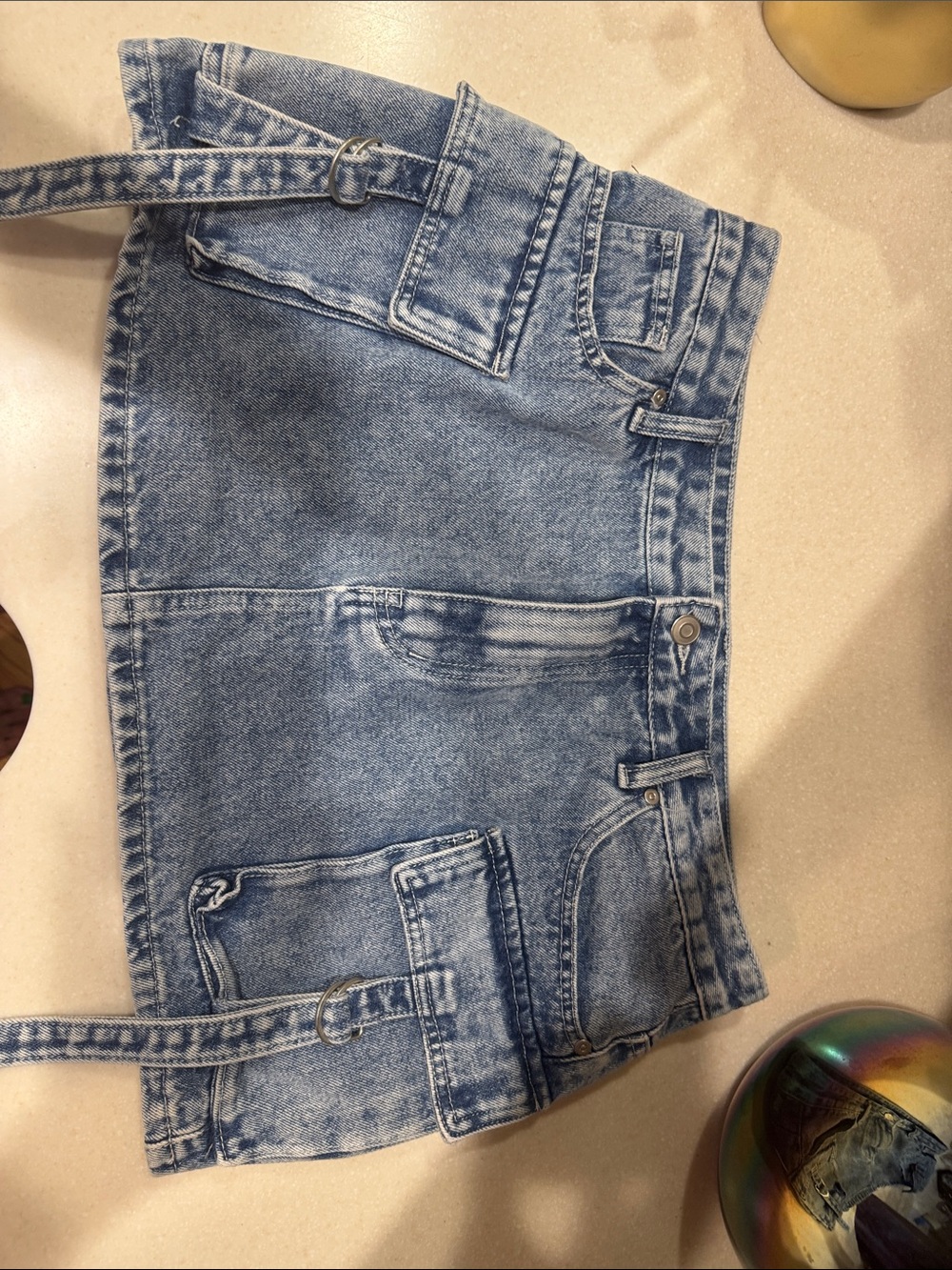J for Justify Acid Wash Denim Mini Skirt - Light Blue